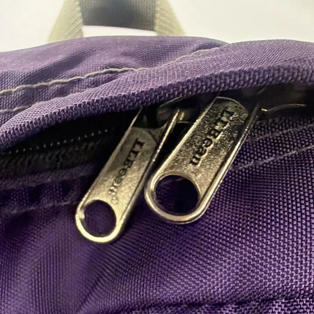 LL Bean Deluxe Book Pack Backpack Purple Grey Reflective Trim School Travel Bag